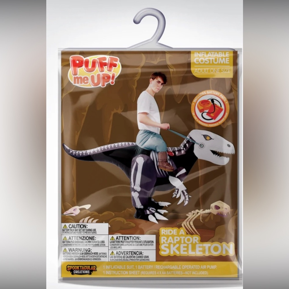 Spooktacular RIDE A RAPTOR 🦖SKELETON Puff me Up! Skeleton Raptor 🦖 Inflatable - Picture 7 of 8